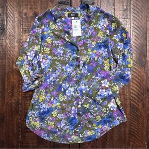 NWT’s Kut from the Kloth sheer button up floral top size Small
